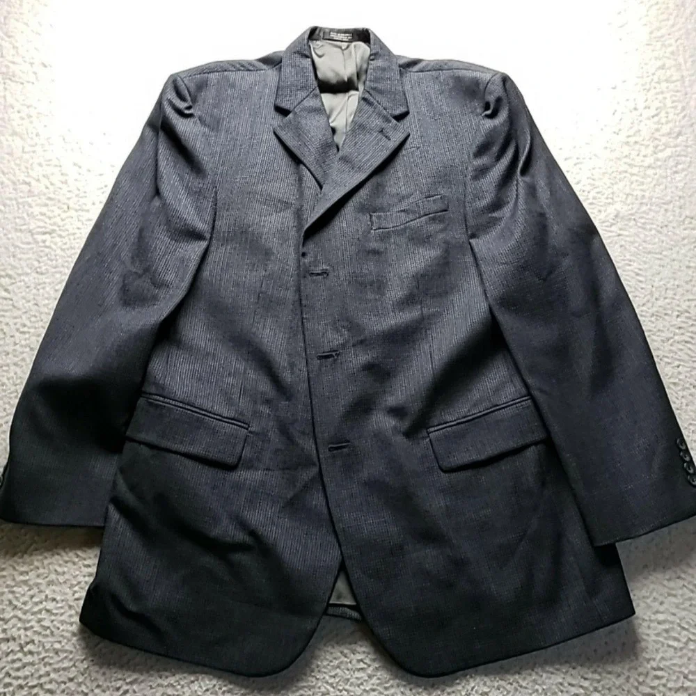 Oscar De La Renta Suit Jacket Mens 44R Gray Wool 3 Button Notch Lapel Dress